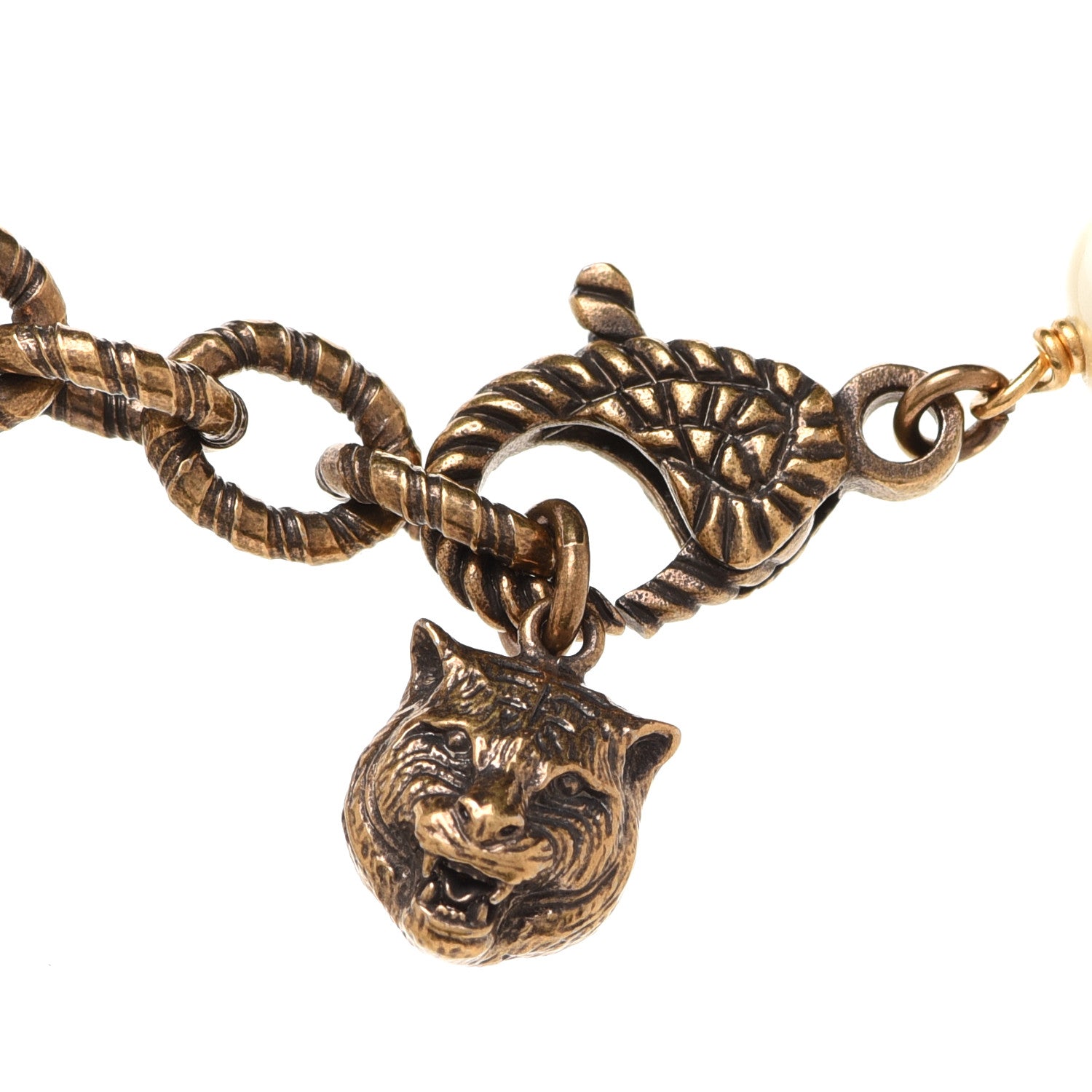 Gucci Crystal Pearl Marmont Dragon Necklace Aged Gold Multicolor 5 of 7