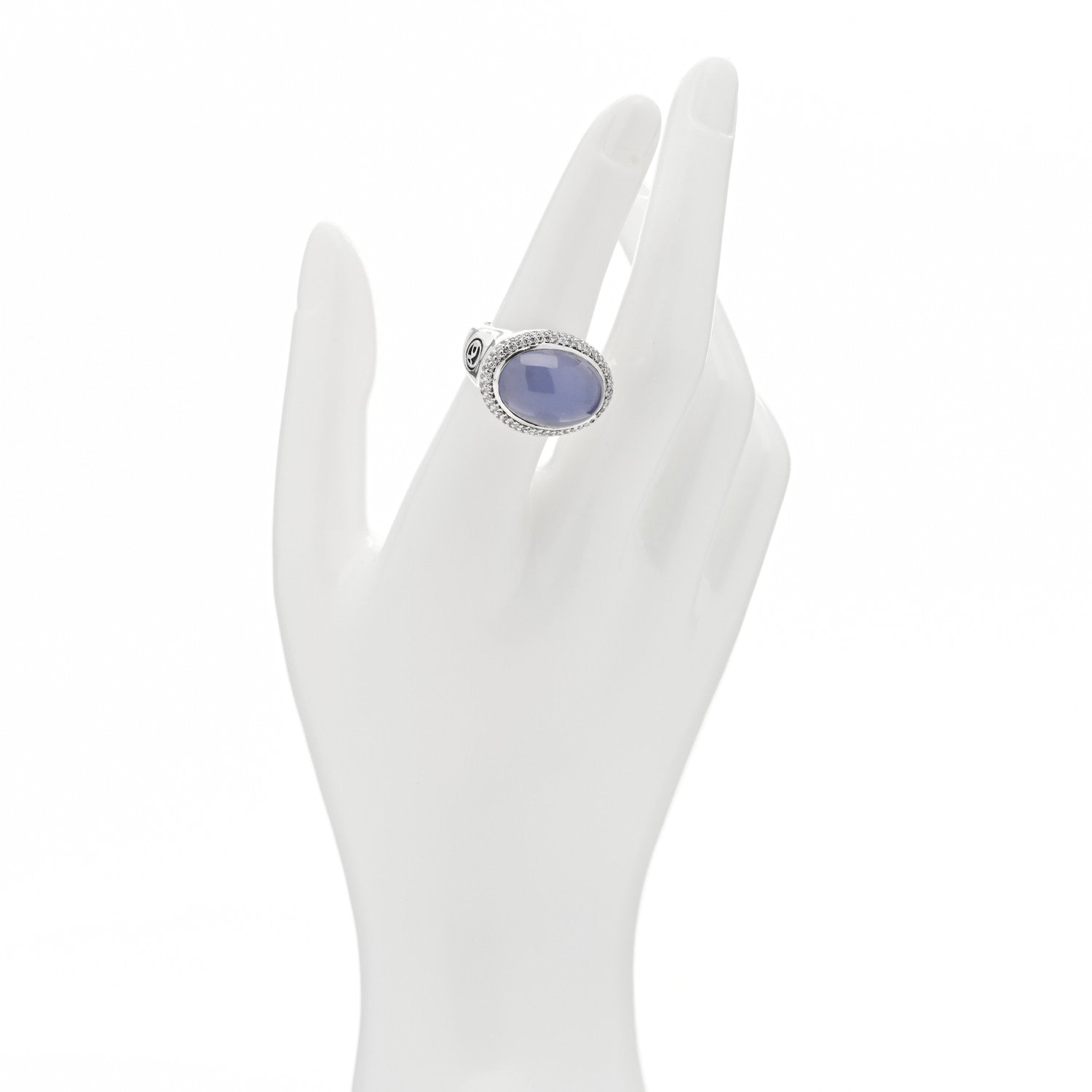 David Yurman Sterling Silver Diamond Chalcedony Signature Oval Ring 52 6 3 of 5