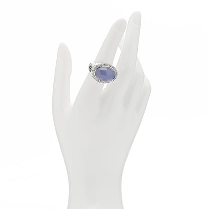 David Yurman Sterling Silver Diamond Chalcedony Signature Oval Ring 52 6 3 of 5