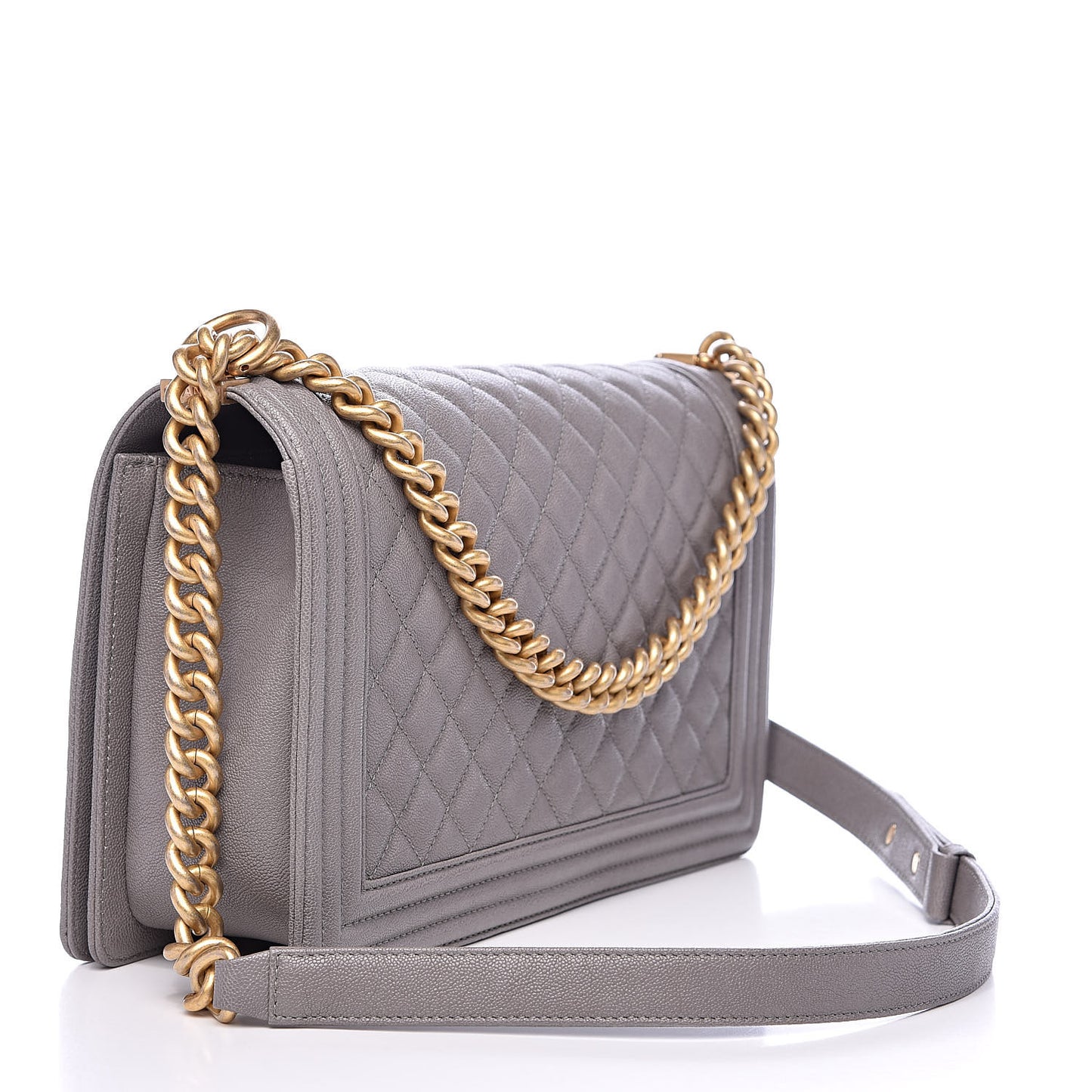 Caviar Quilted New Medium Boy Flap Grey