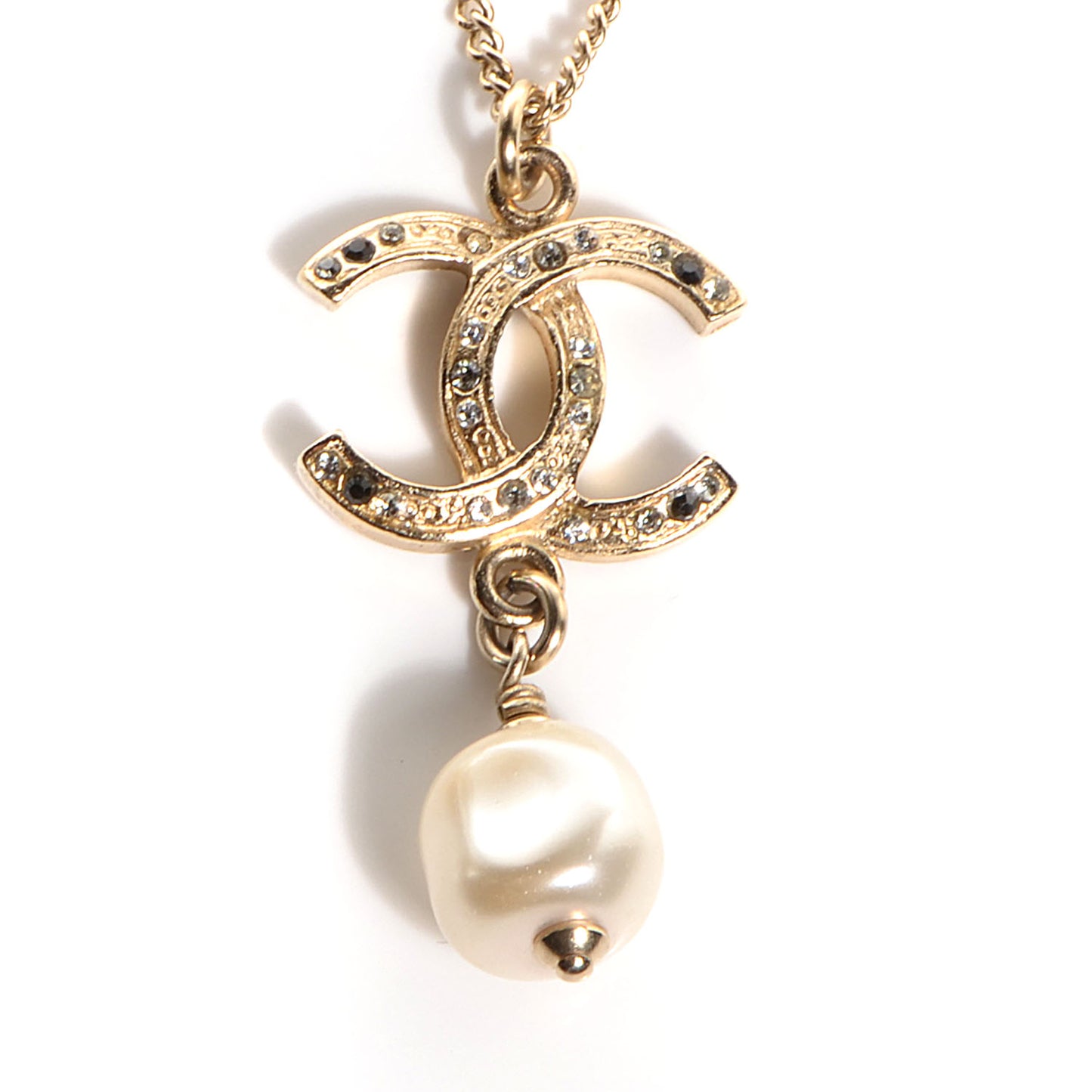 Crystal CC Pearl Drop Pendant Necklace
