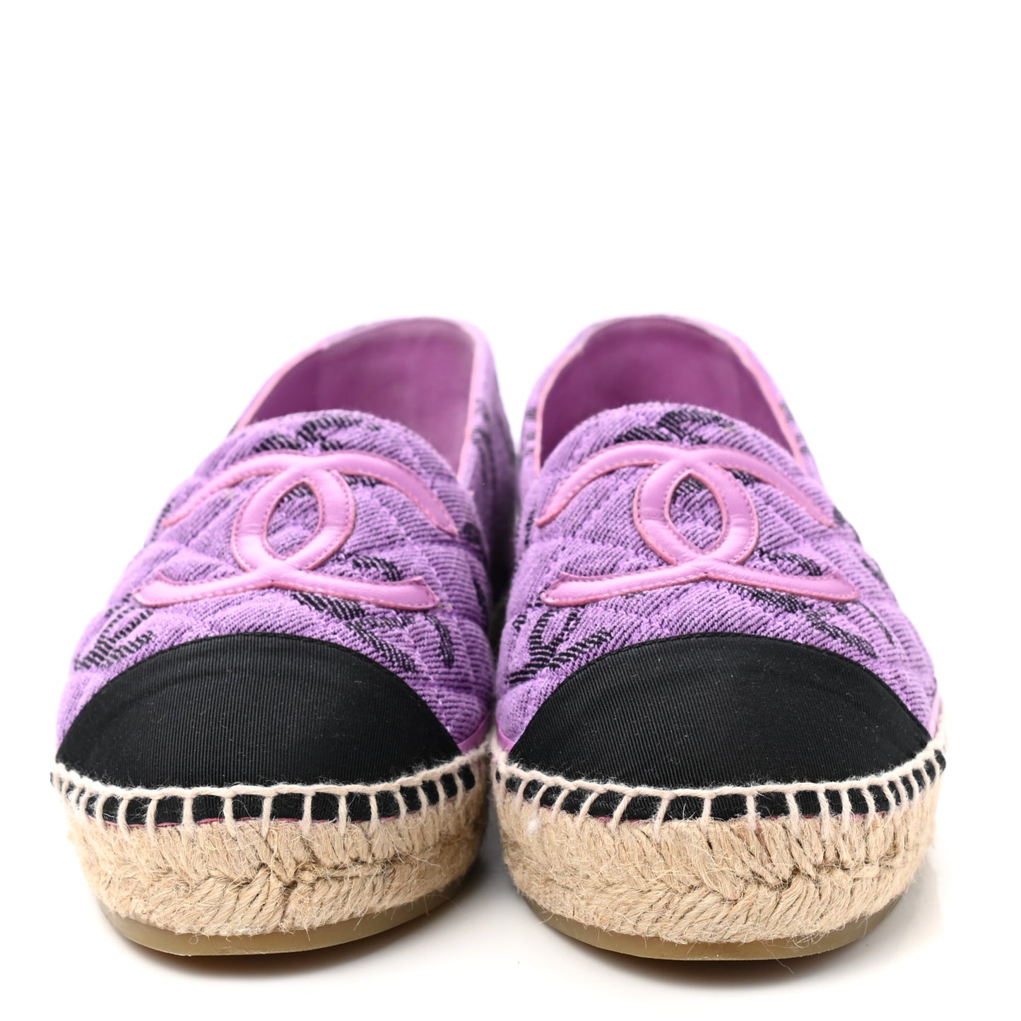 Cotton Jacquard Grosgrain CC Print Espadrilles 37 Purple Black