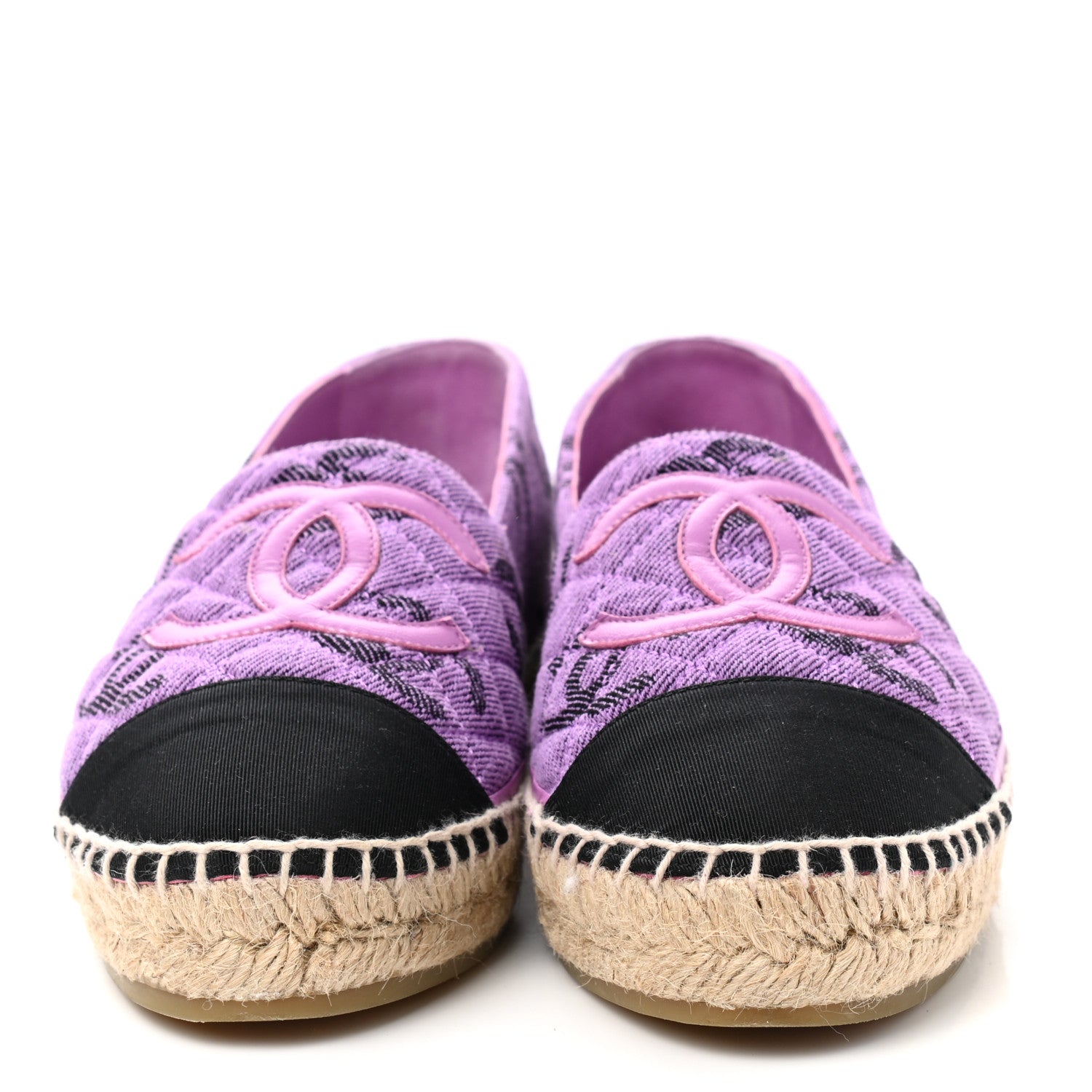 Chanel Cotton Jacquard Grosgrain CC Print Espadrilles 37 Purple Black 2 of 10
