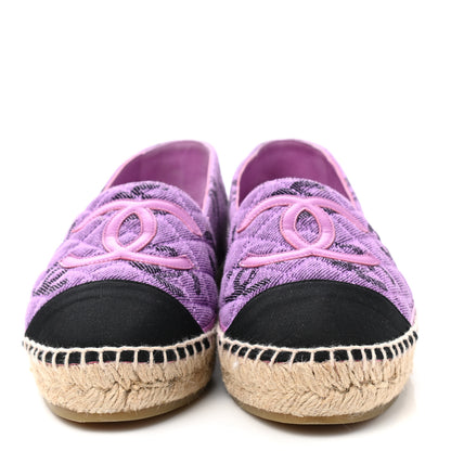 Chanel Cotton Jacquard Grosgrain CC Print Espadrilles 37 Purple Black 2 of 10
