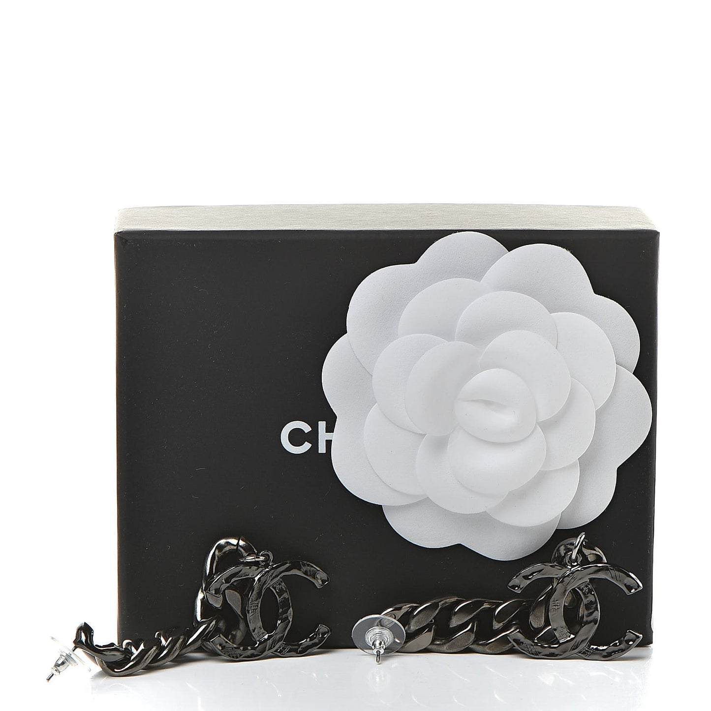 Metal CC Pick Drop Earrings Ruthenium