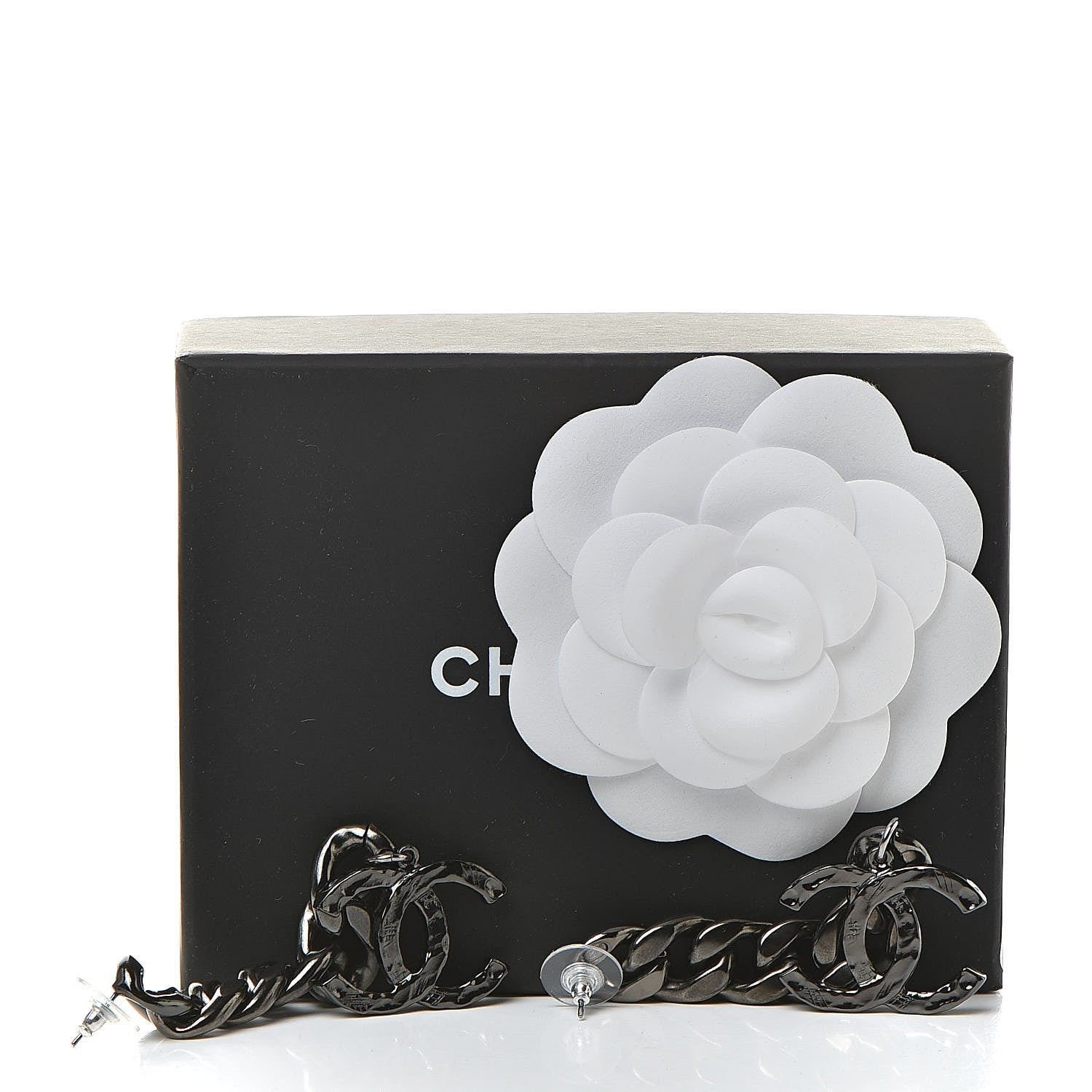 Chanel Metal CC Pick Drop Earrings Ruthenium 6 of 6