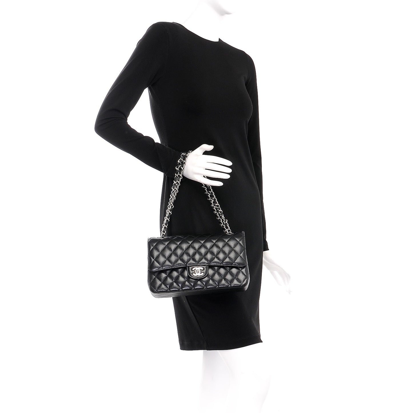 Caviar Quilted Medium Double Flap Black