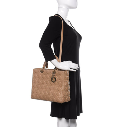 Christian Dior Lambskin Cannage Large Lady Dior Beige 2 of 9