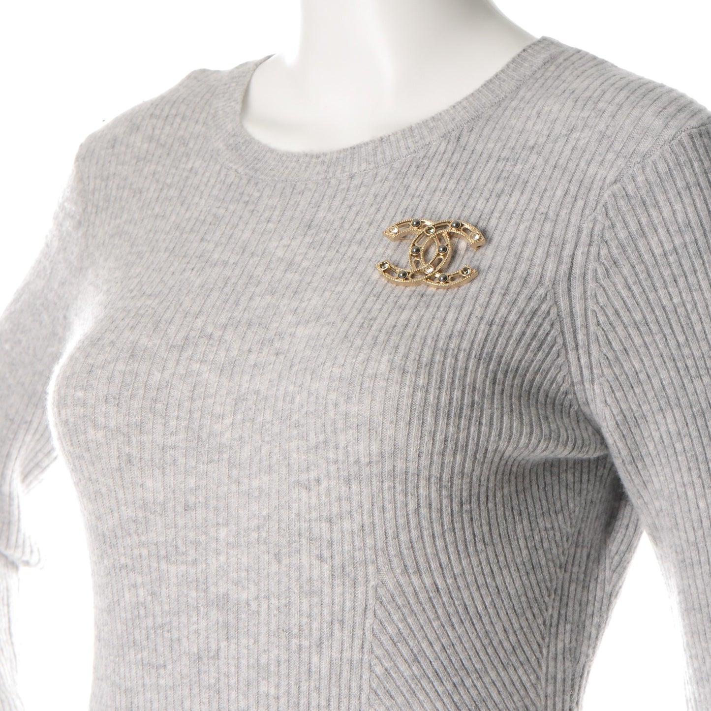 Pearl Crystal CC Brooch Gold Grey