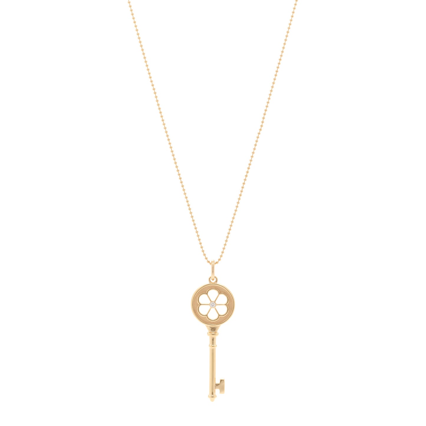 18K Rose Gold Diamond Small Daisy Key Pendant Necklace
