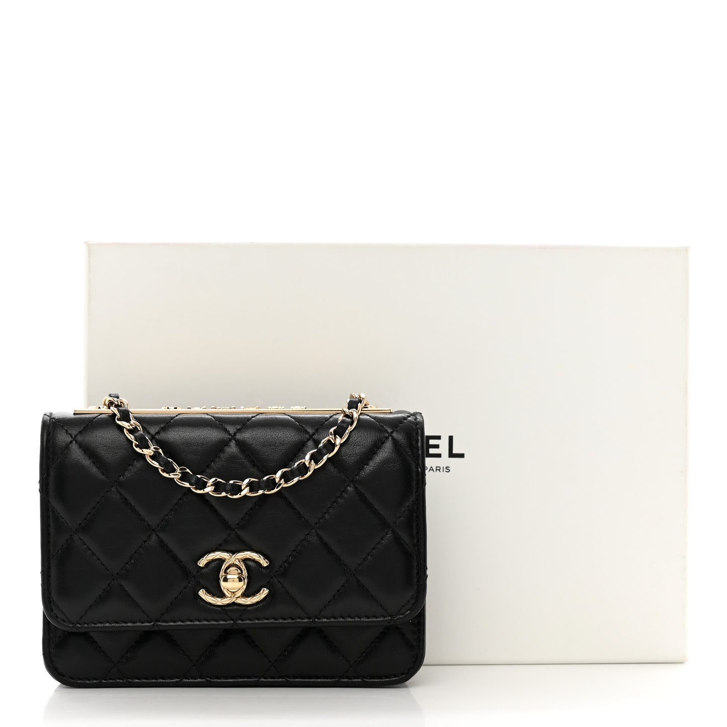 Lambskin Quilted Mini Trendy CC Wallet On Chain WOC Black