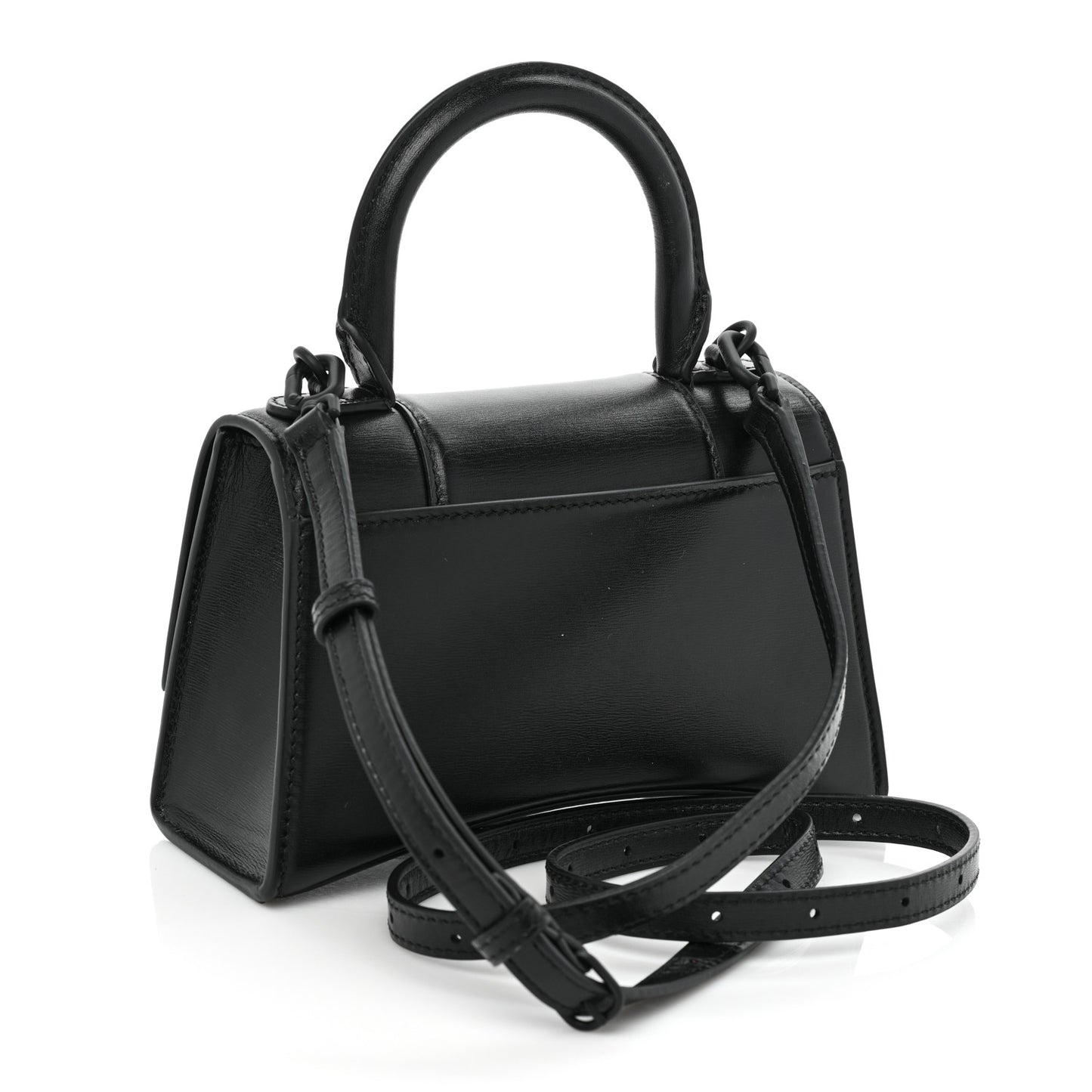 Shiny Box Calfskin Strass Hourglass Top Handle Bag XS Black