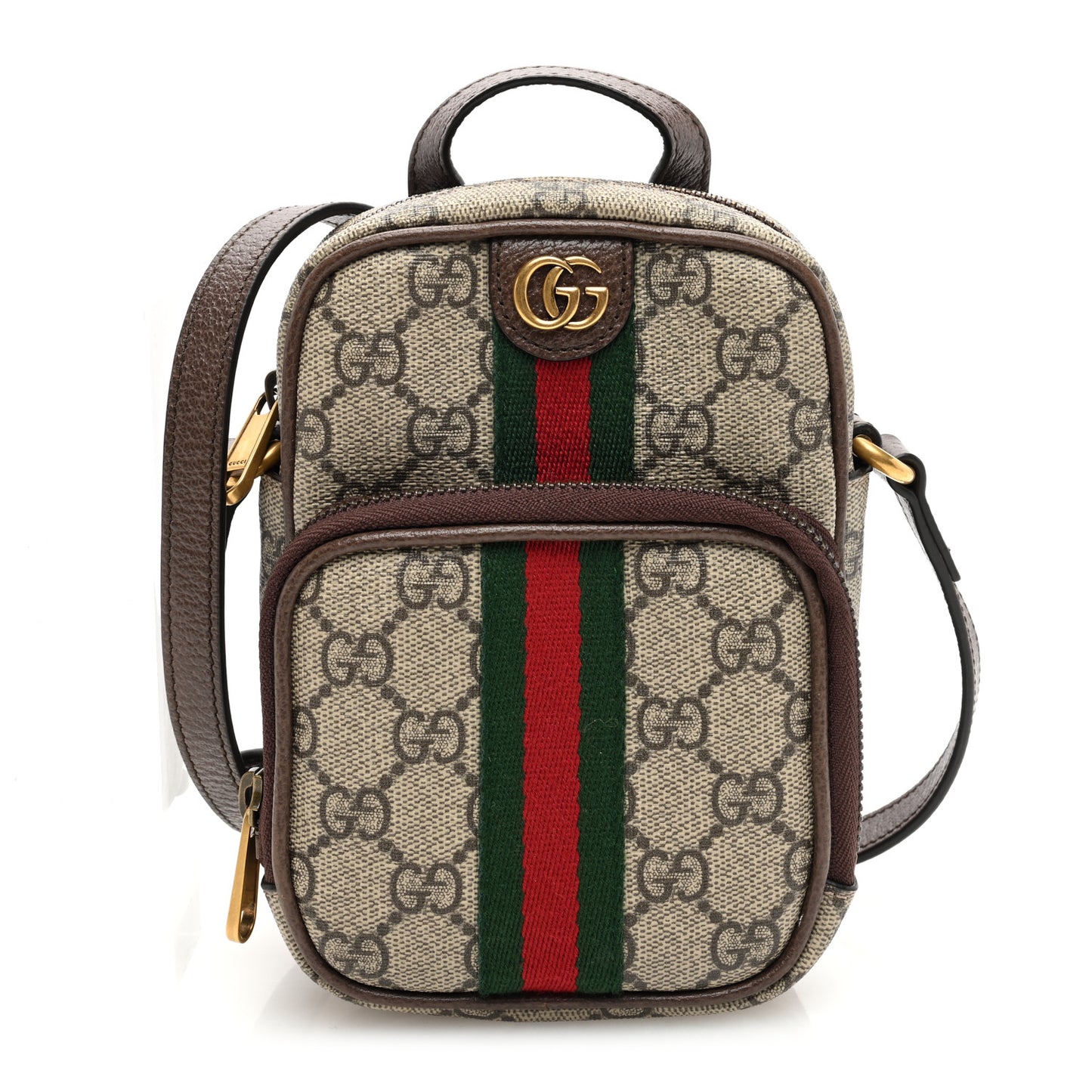 GG Supreme Monogram Web Mini Ophidia Double Zip Messenger Bag Beige New Acero