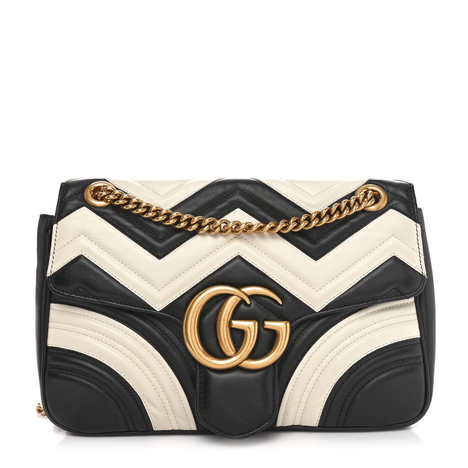 Gucci Calfskin Matelasse Medium GG Marmont Shoulder Bag Black White 1 of 10