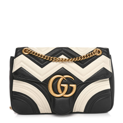 Gucci Calfskin Matelasse Medium GG Marmont Shoulder Bag Black White 1 of 10