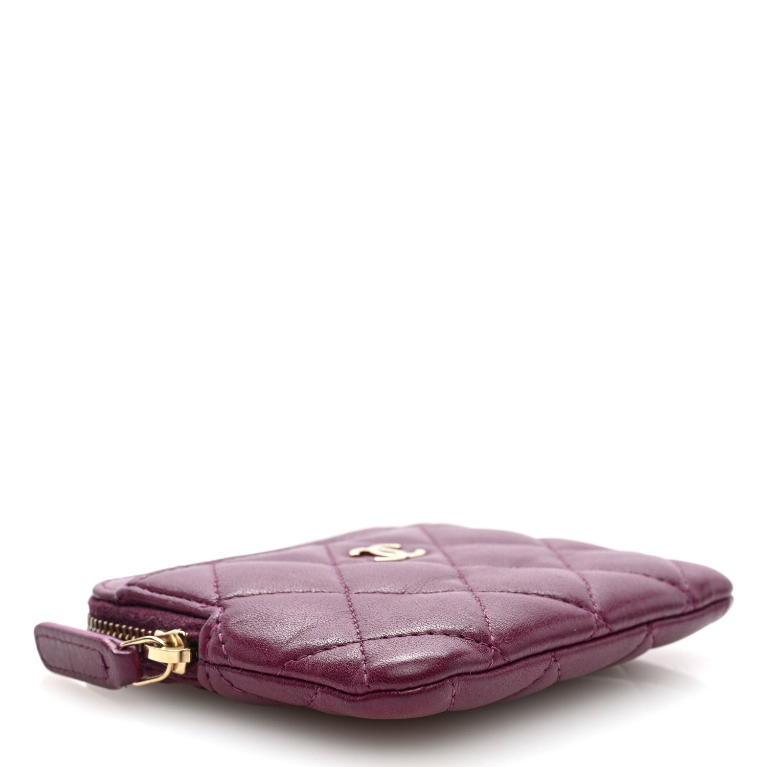 Chanel Lambskin Quilted Zip Card Holder Wallet Burgundy 4 of 7