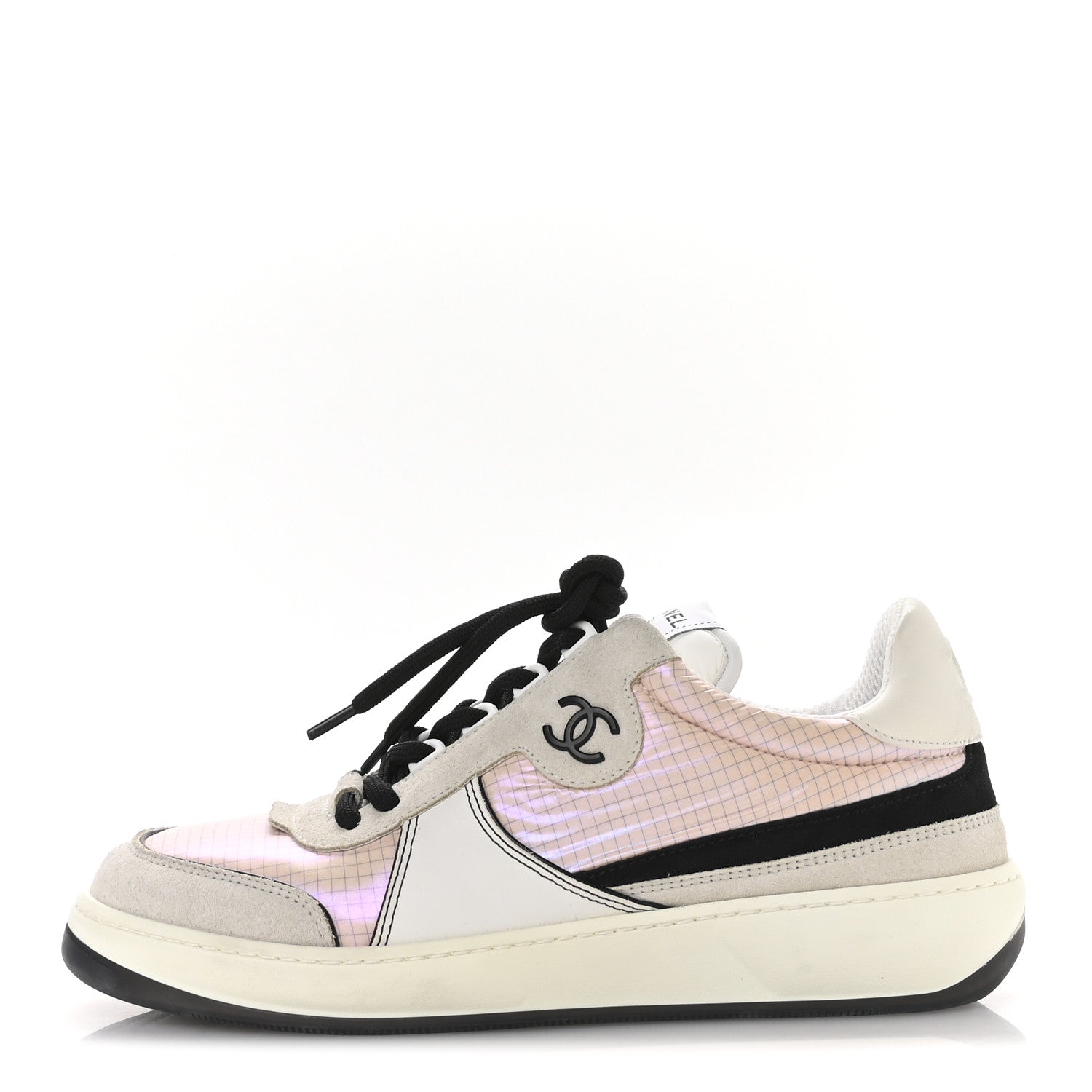 Chanel Suede Fabric Calfskin Womens CC Sneakers 40.5 Pink Grey White 1 of 9