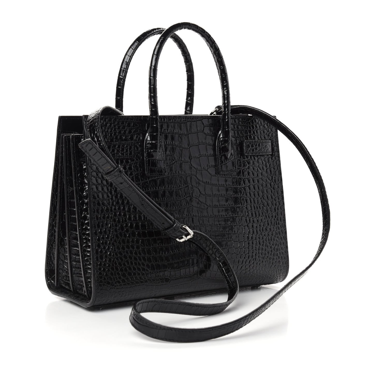 Calfskin Crocodile Embossed Baby Sac De Jour Black
