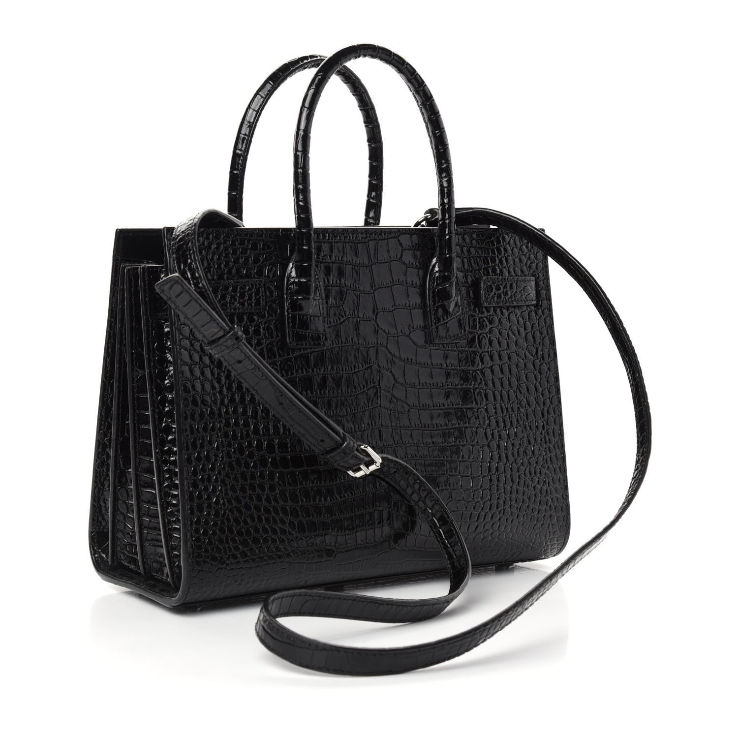 Saint Laurent Calfskin Crocodile Embossed Baby Sac De Jour Black 3 of 10