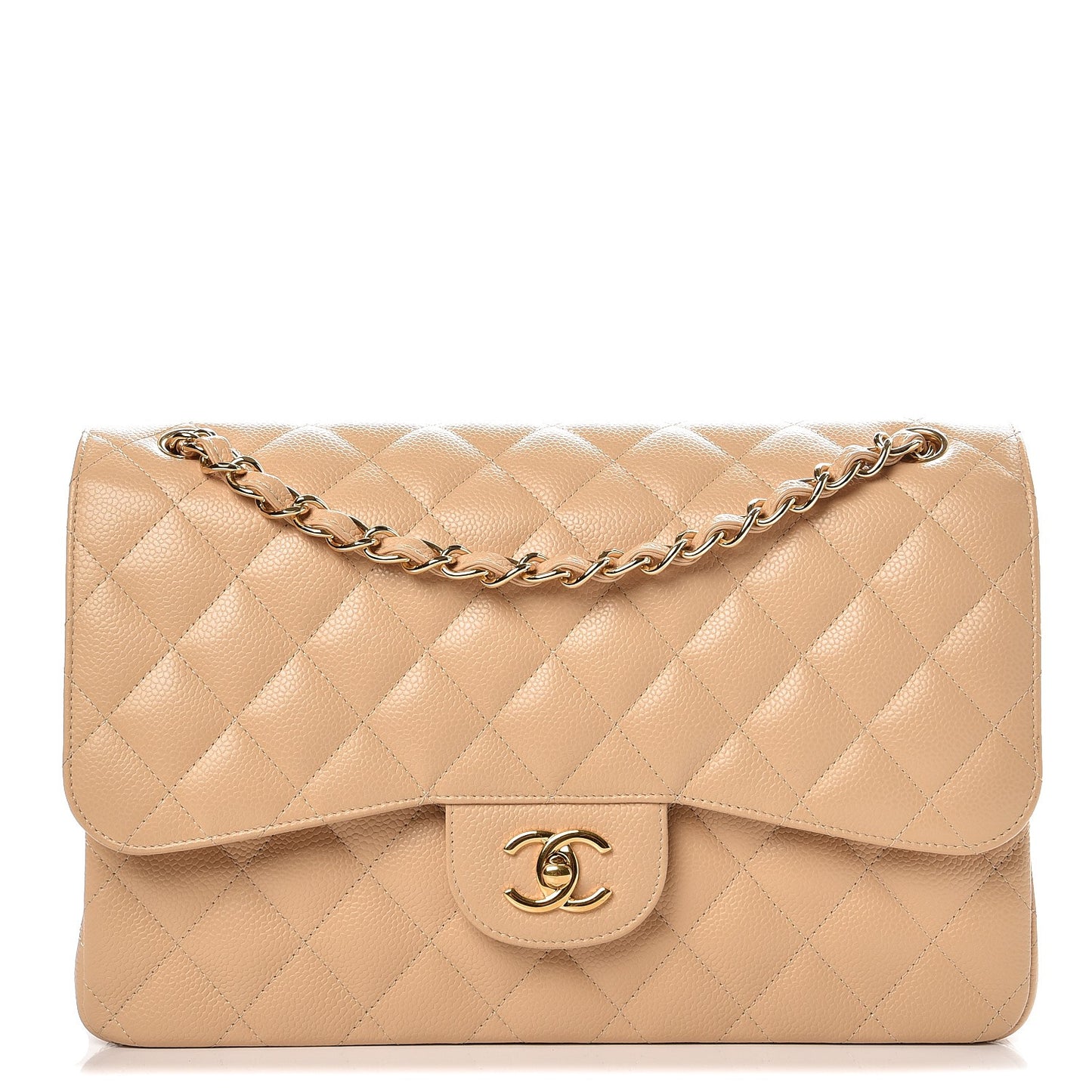 Caviar Quilted Jumbo Double Flap Light Beige