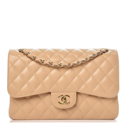 Chanel Caviar Quilted Jumbo Double Flap Light Beige 1 of 10