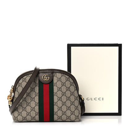 Gucci GG Supreme Monogram Textured Dollar Calfskin Web Small Ophidia Dome Shoulder Bag Beige Ebony New Acero 31 of 31