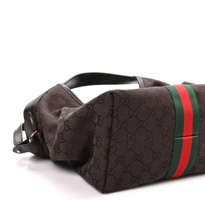 Gucci Denim GG Monogram Web Small Giglio Tote Dark Brown 9 of 11