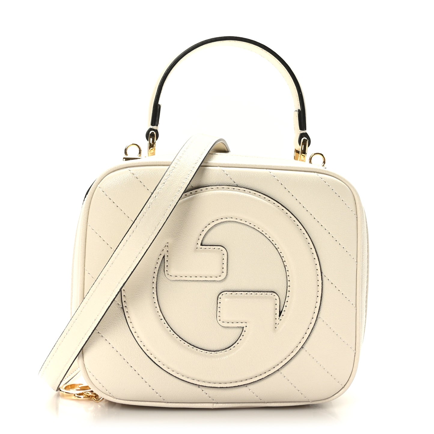 Sakai Be Green Calfskin Diagonal Stitched Blondie Top Handle Bag Mystic White