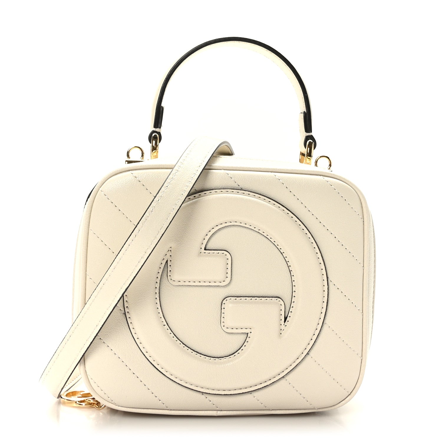 Gucci Sakai Be Green Calfskin Diagonal Stitched Blondie Top Handle Bag Mystic White 1 of 10