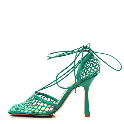 Bottega Veneta Mesh Nappa Stretch Ankle Tie 90mm Sandals 36.5 Acid Turquoise 1 of 7