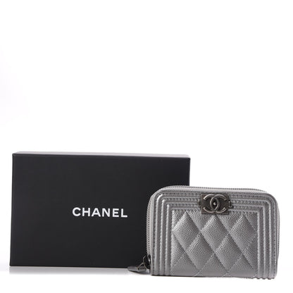 Chanel Metallic Caviar Quilted Boy Zip Around Coin Purse Wallet Silver 9 of 9