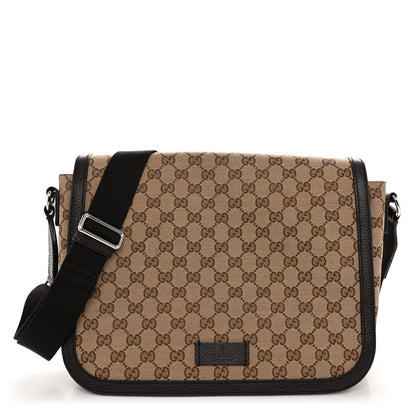 Gucci Monogram Large Flap Messenger Bag Beige Dark Brown 1 of 10