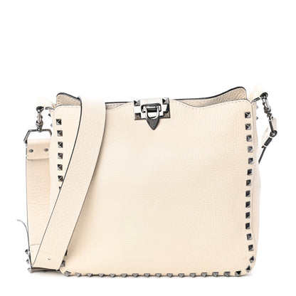 Valentino Garavani Pebbled Calfskin Small Rockstud Flip-Lock Messenger Bag Light Ivory 1 of 12