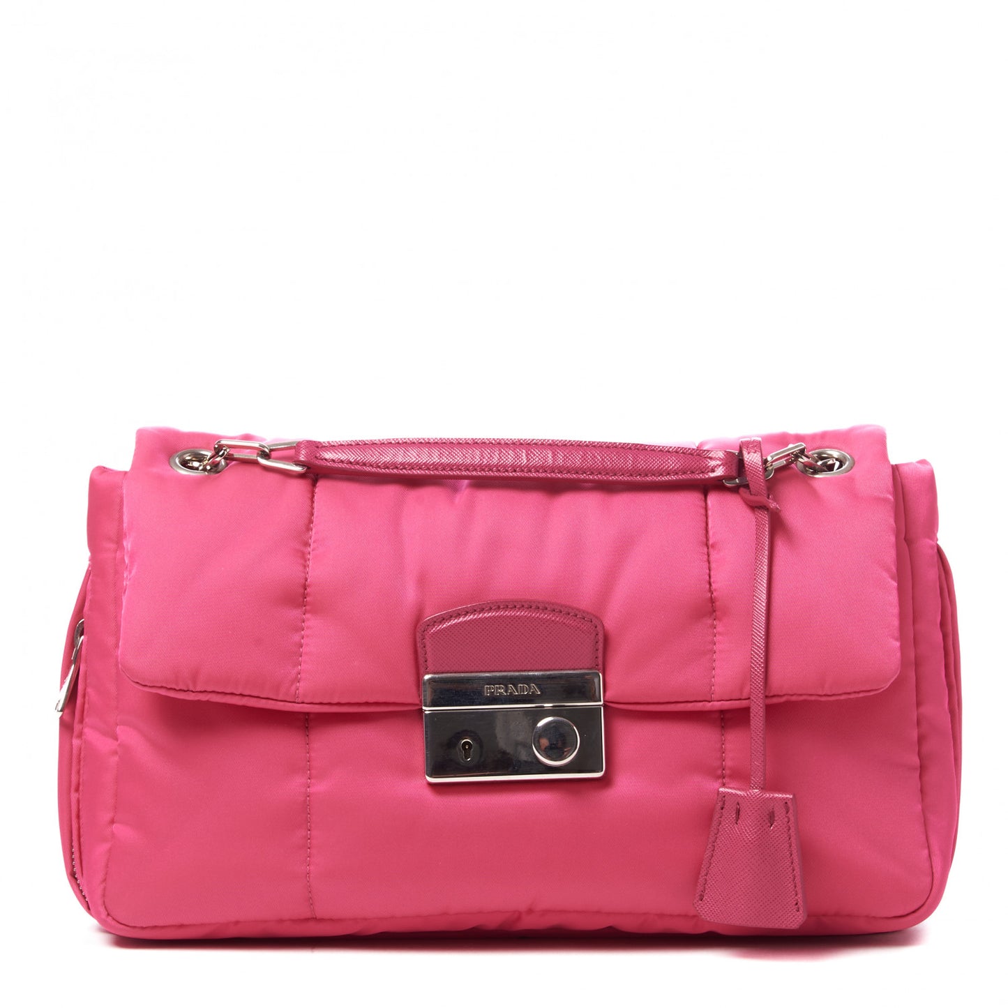 Tessuto Nylon Bomber Sound Chain Flap Shoulder Bag Fuxia