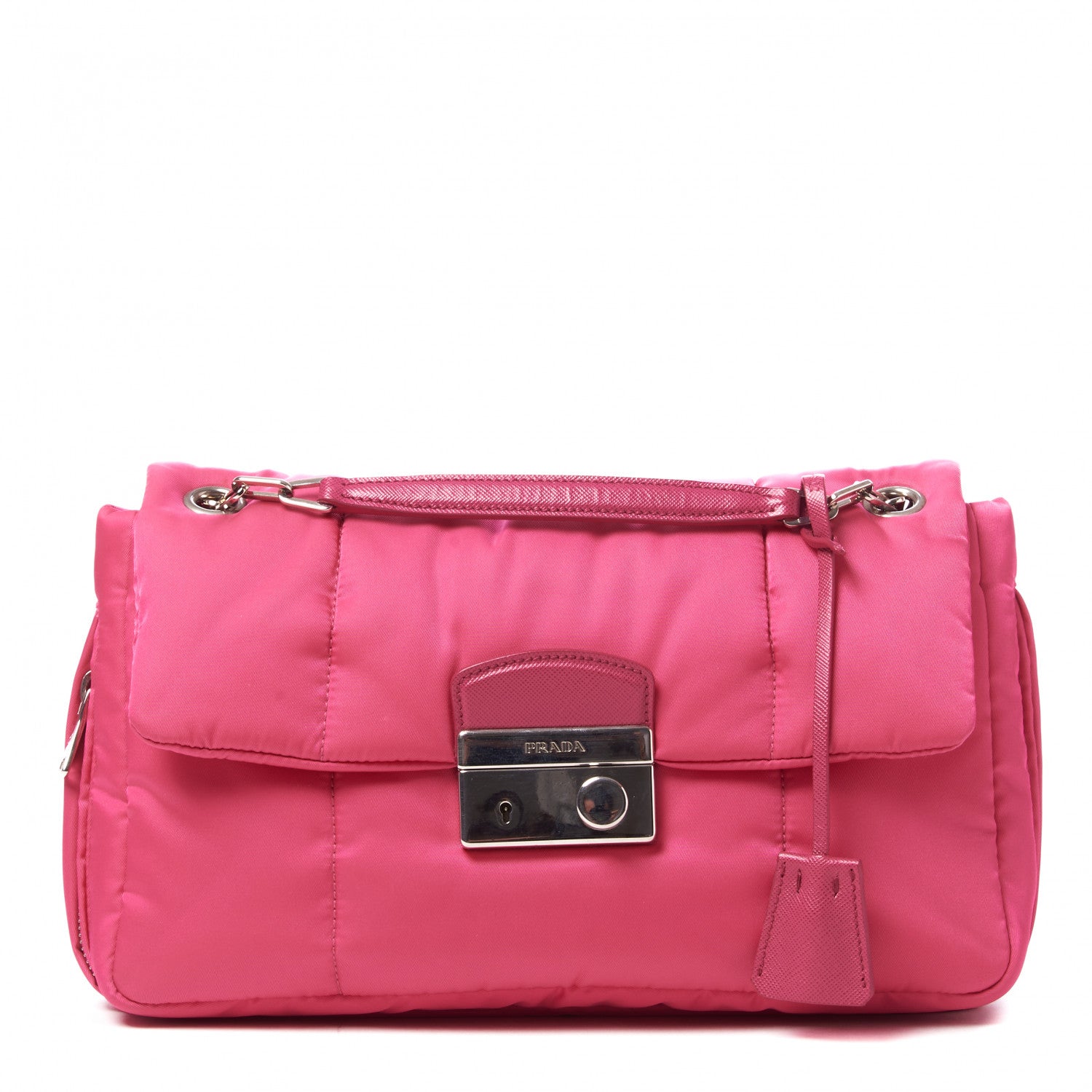 Prada Tessuto Nylon Bomber Sound Chain Flap Shoulder Bag Fuxia 1 of 8