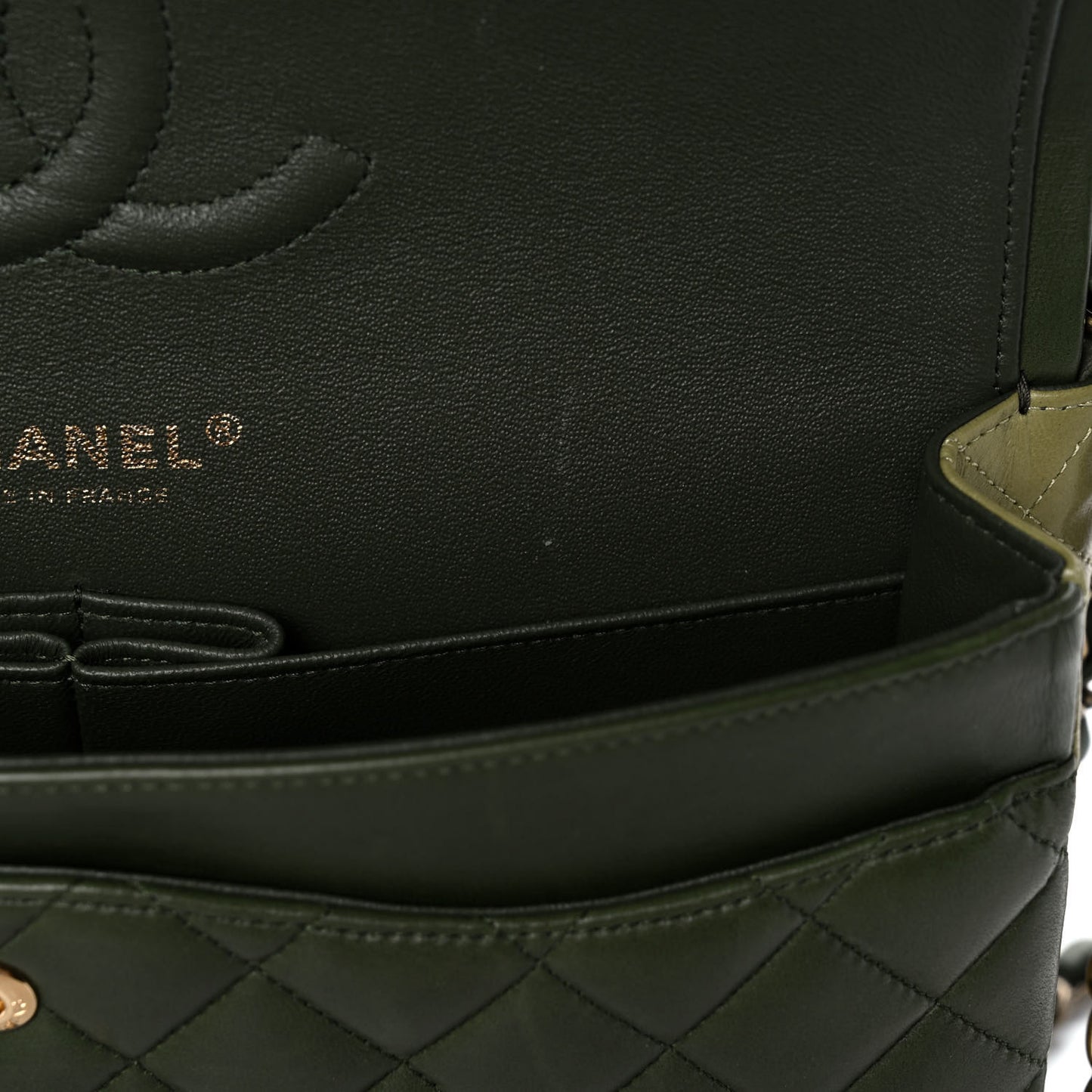 Lambskin Quilted Tri-Color Medium Double Flap Green Brown