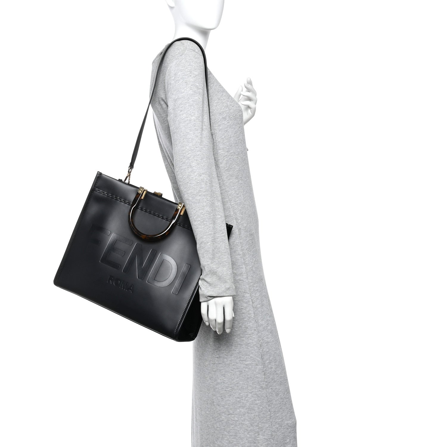 Fendi Vitello King Plexiglass Medium Fendi Sunshine Shopper Tote Black 2 of 12