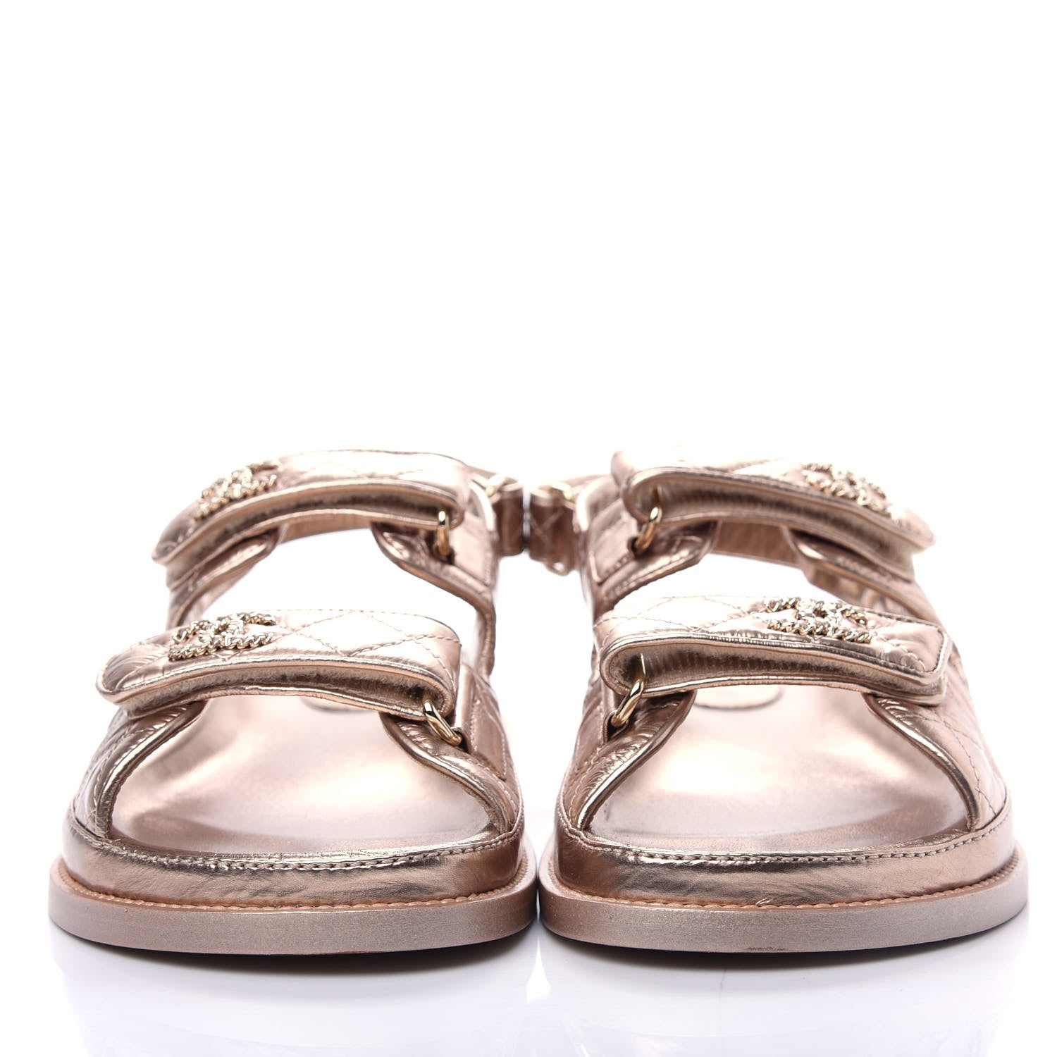 Chanel Iridescent Lambskin Quilted Velcro Dad Sandals 38.5 Light Bronze 2 of 11