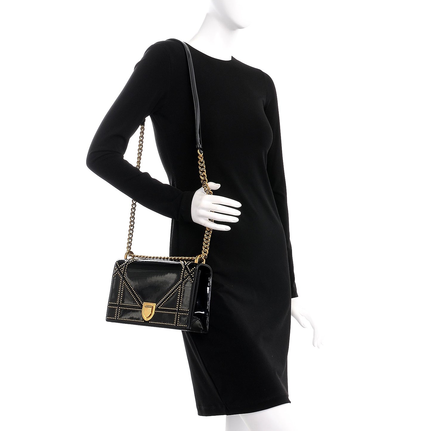 Patent Studded Medium Diorama Flap Bag Black