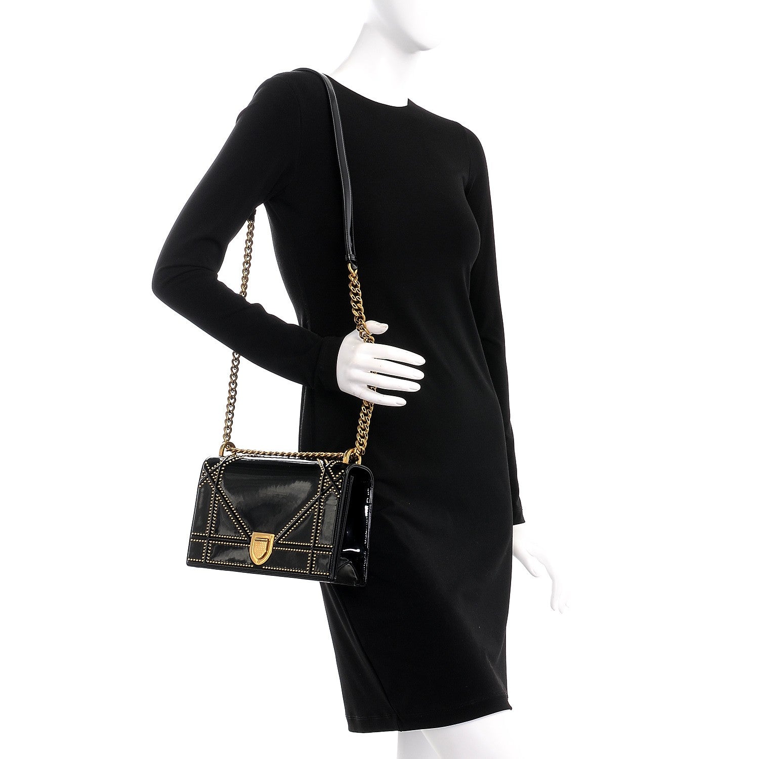 Christian Dior Patent Studded Medium Diorama Flap Bag Black 2 of 8