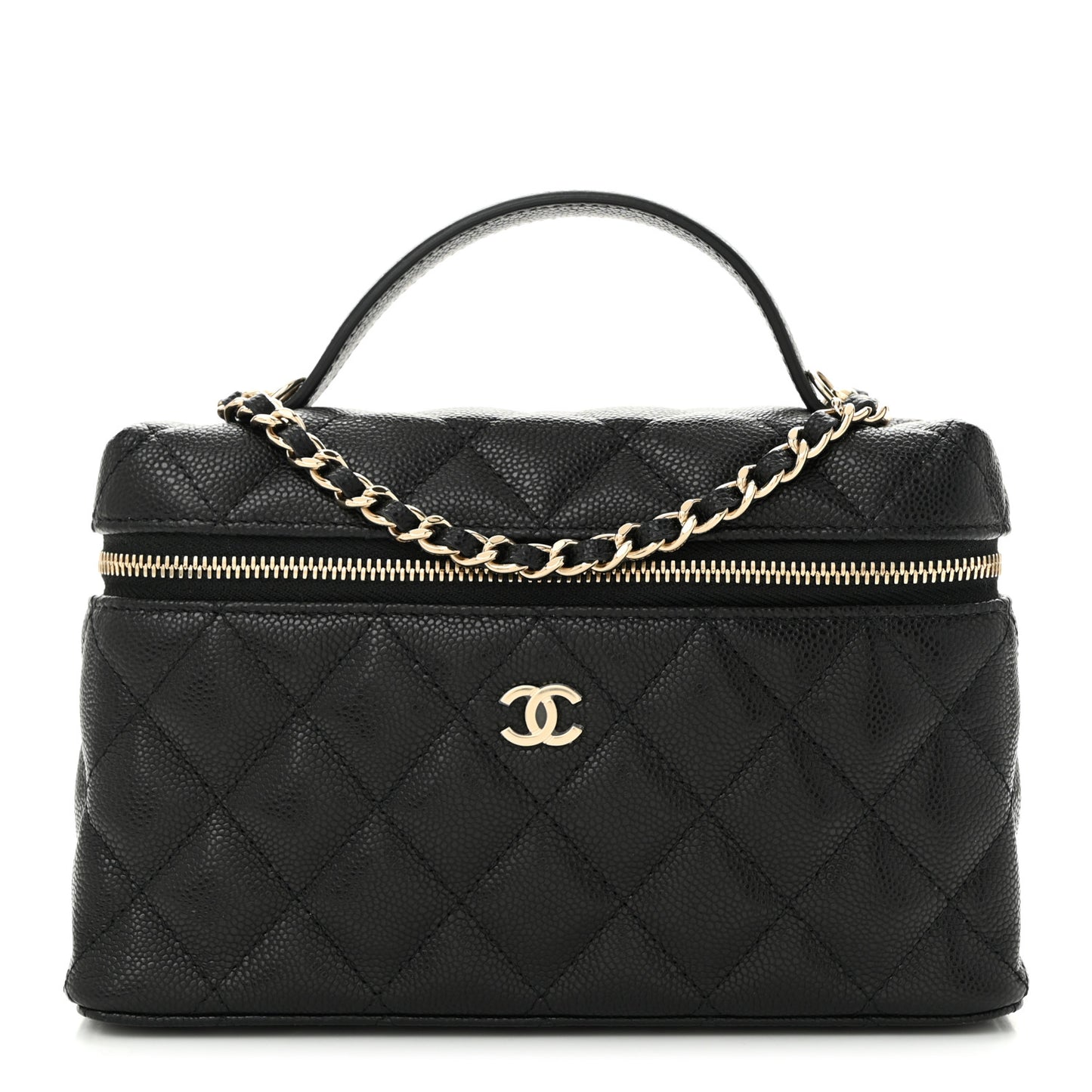 Caviar Quilted Top Handle Slim Vanity With Chain Black