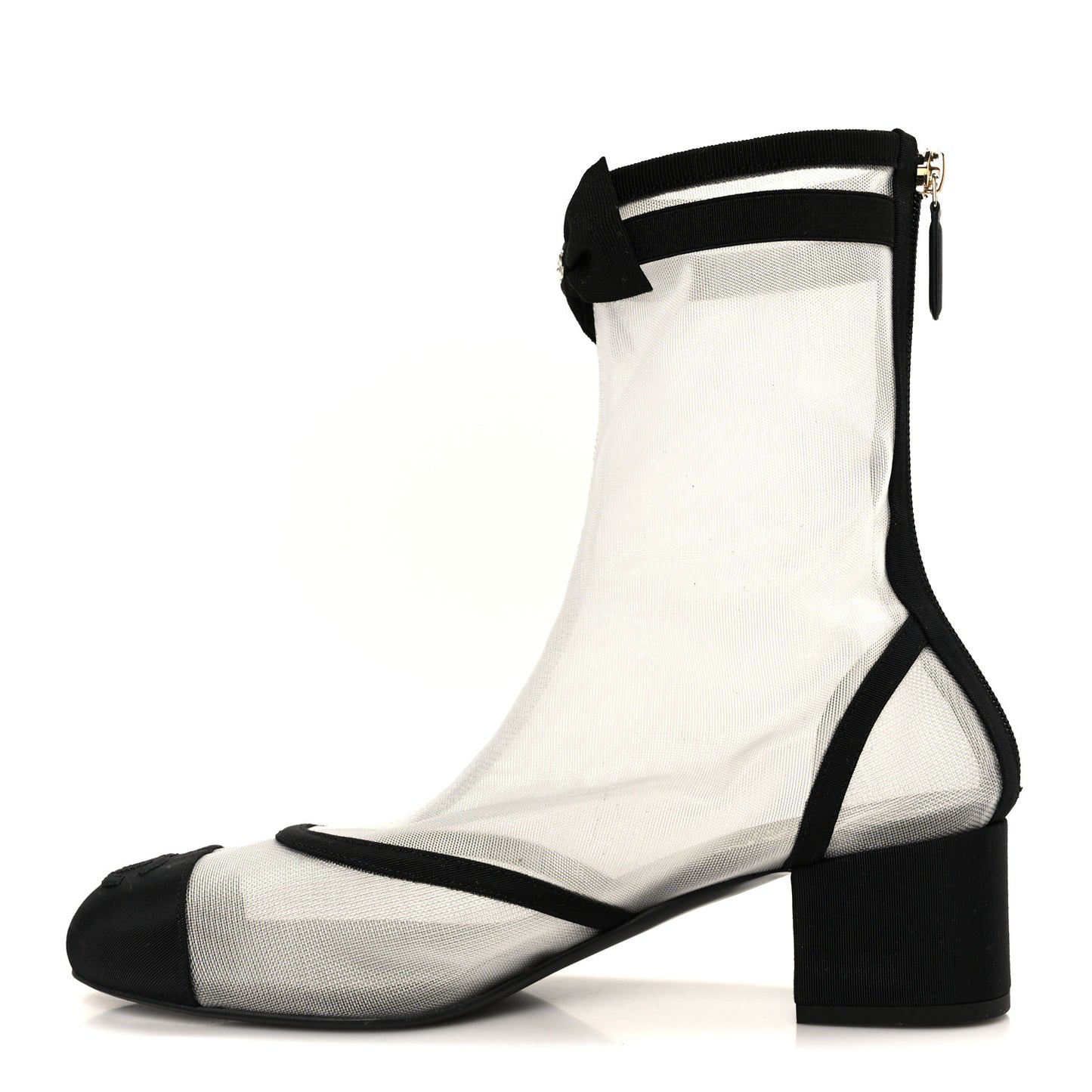 Mesh Grosgrain CC Cap Toe Ankle Boots 40 White Black