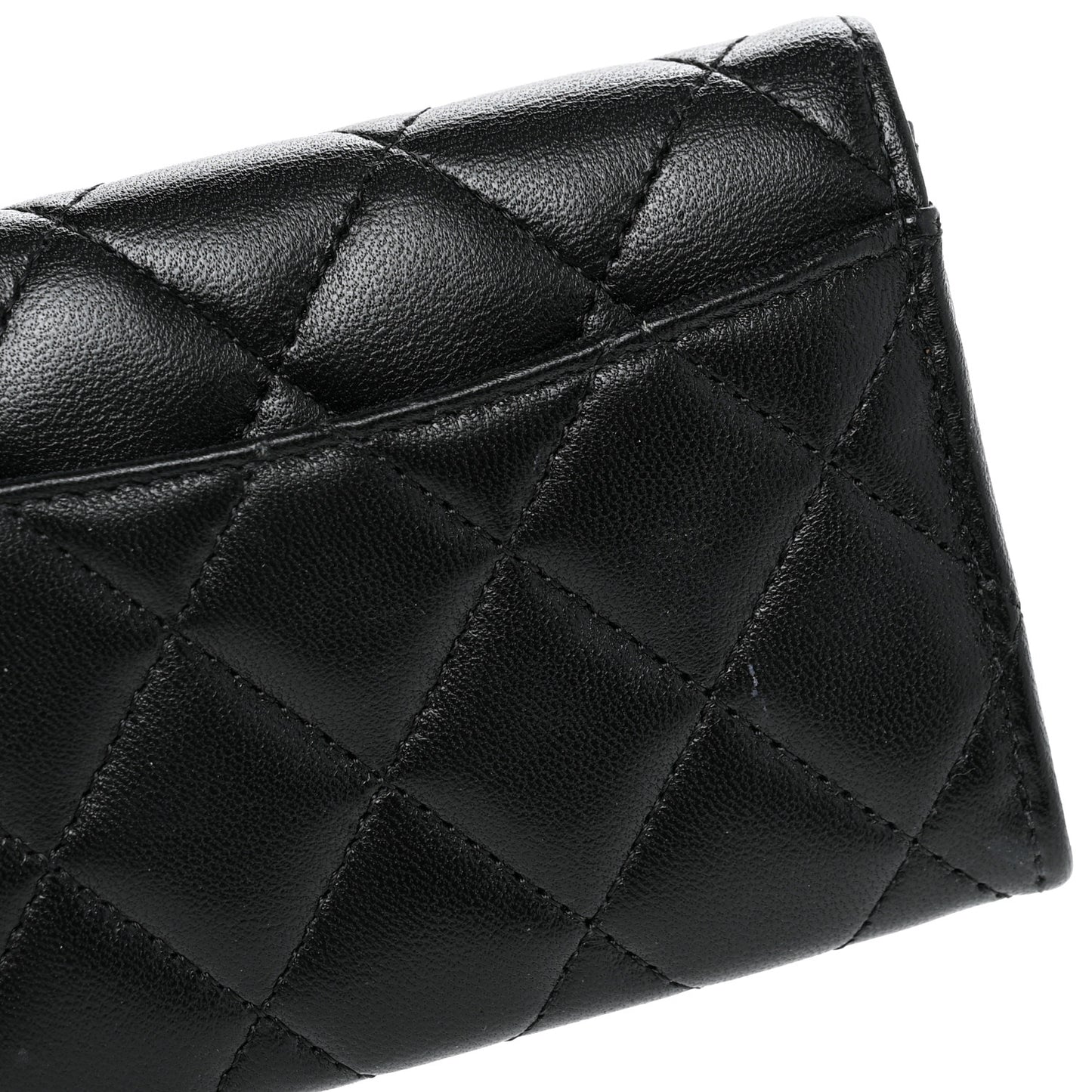 Lambskin Quilted Flap Card Holder Wallet Black