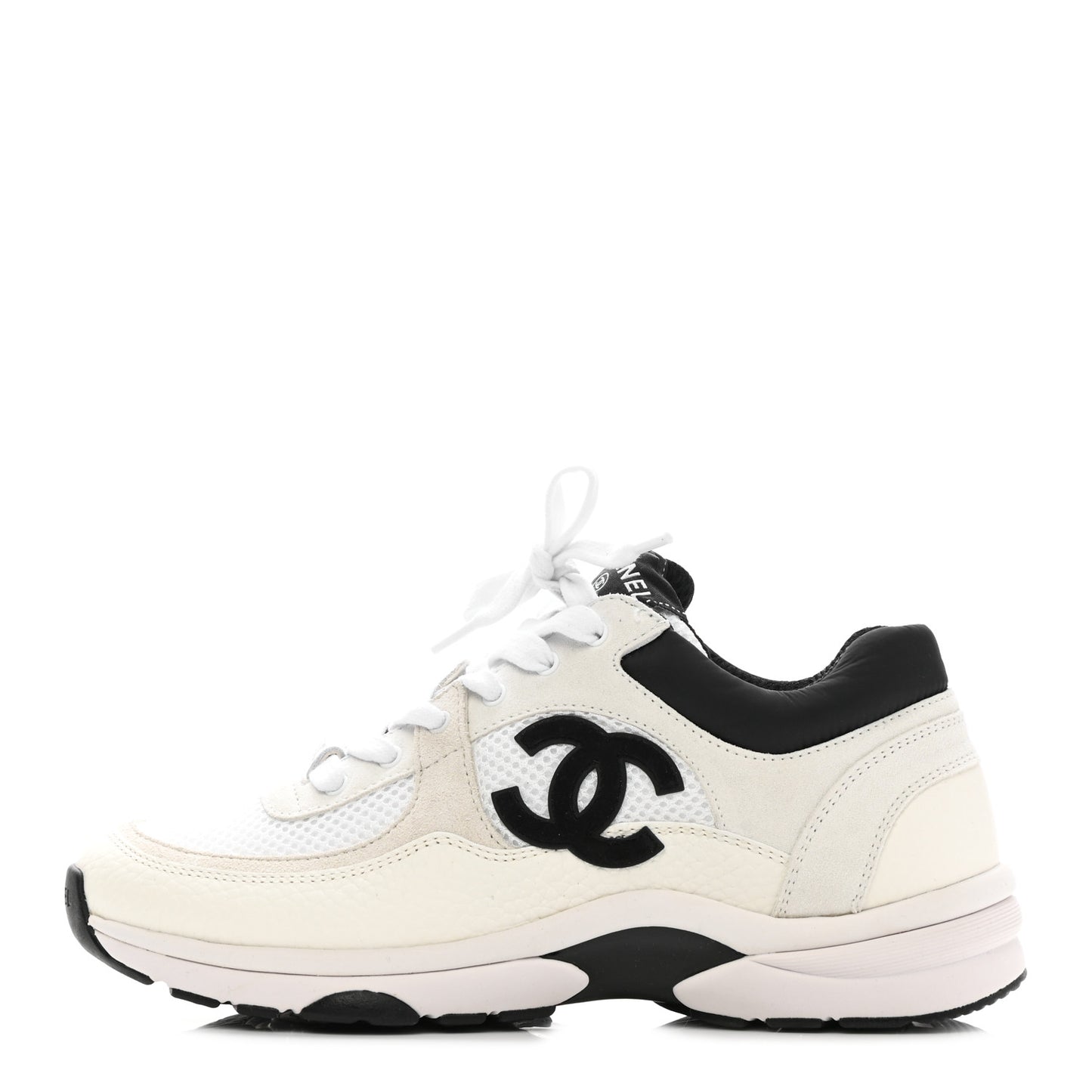 Mesh Suede Calfskin Grained Calfskin Womens CC Sneakers 38 White Black