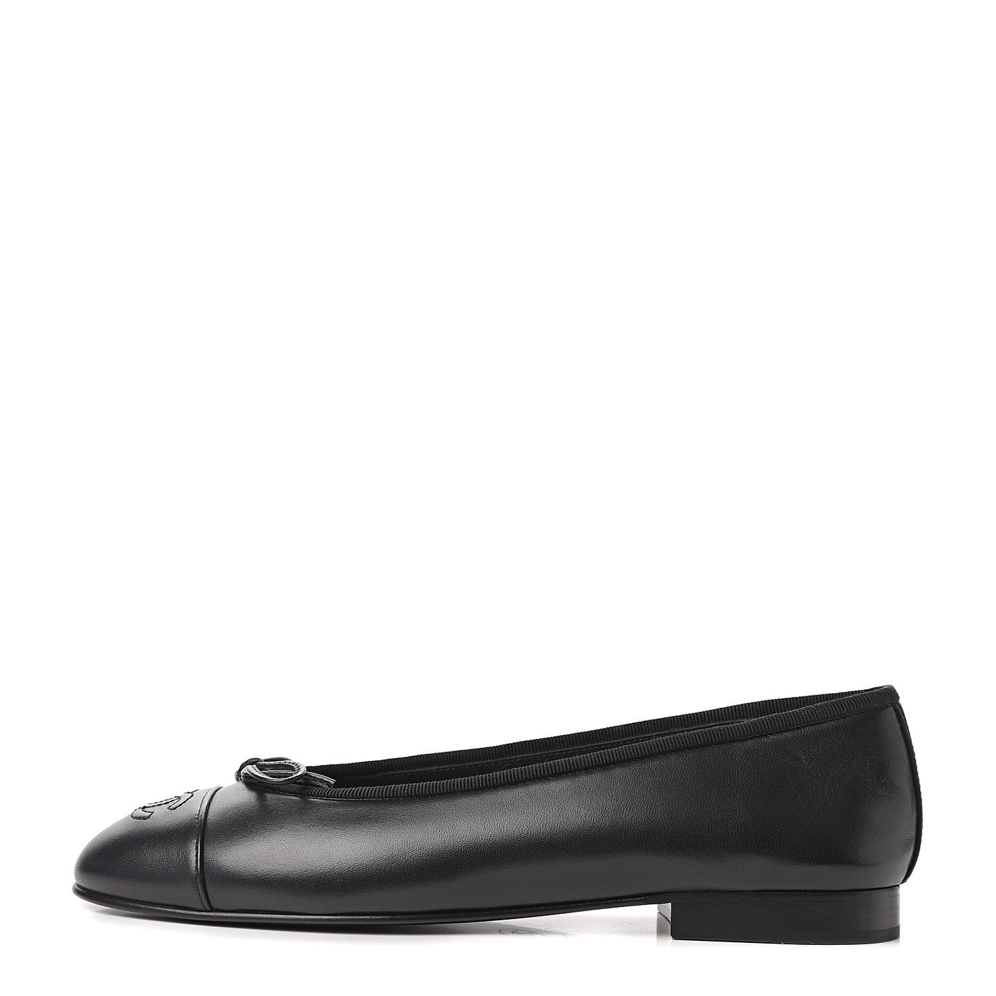 Lambskin Cap Toe Ballerina Flats 38 Black