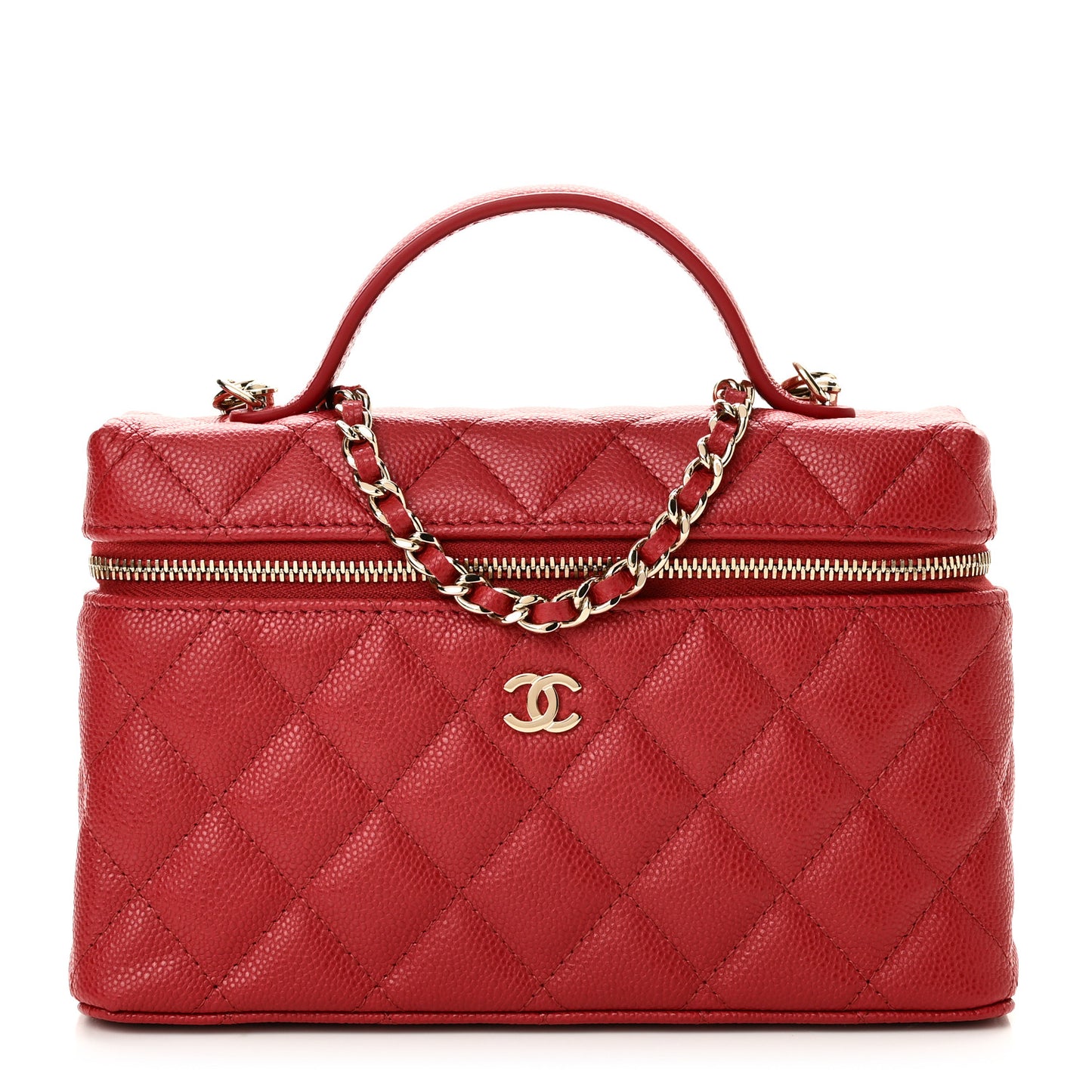 Caviar Quilted Top Handle Slim Vanity With Chain Red