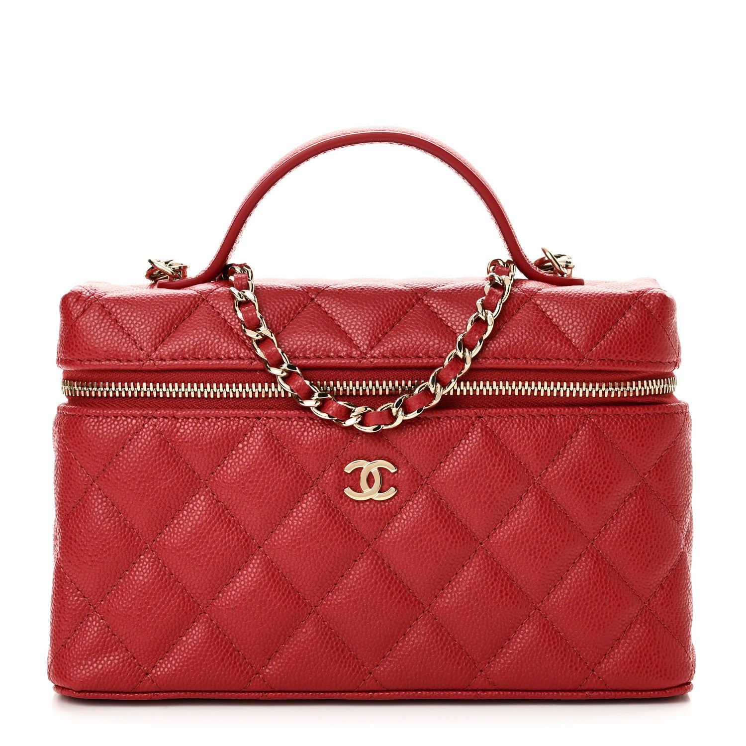 Chanel Caviar Quilted Top Handle Slim Vanity With Chain Red 1 of 11