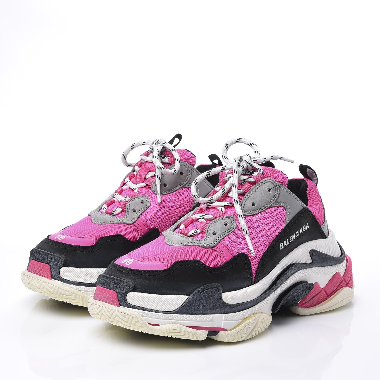Balenciaga Fabric Mesh Womens Triple S Sneakers 39 Fluo Pink Grey White 3 of 8