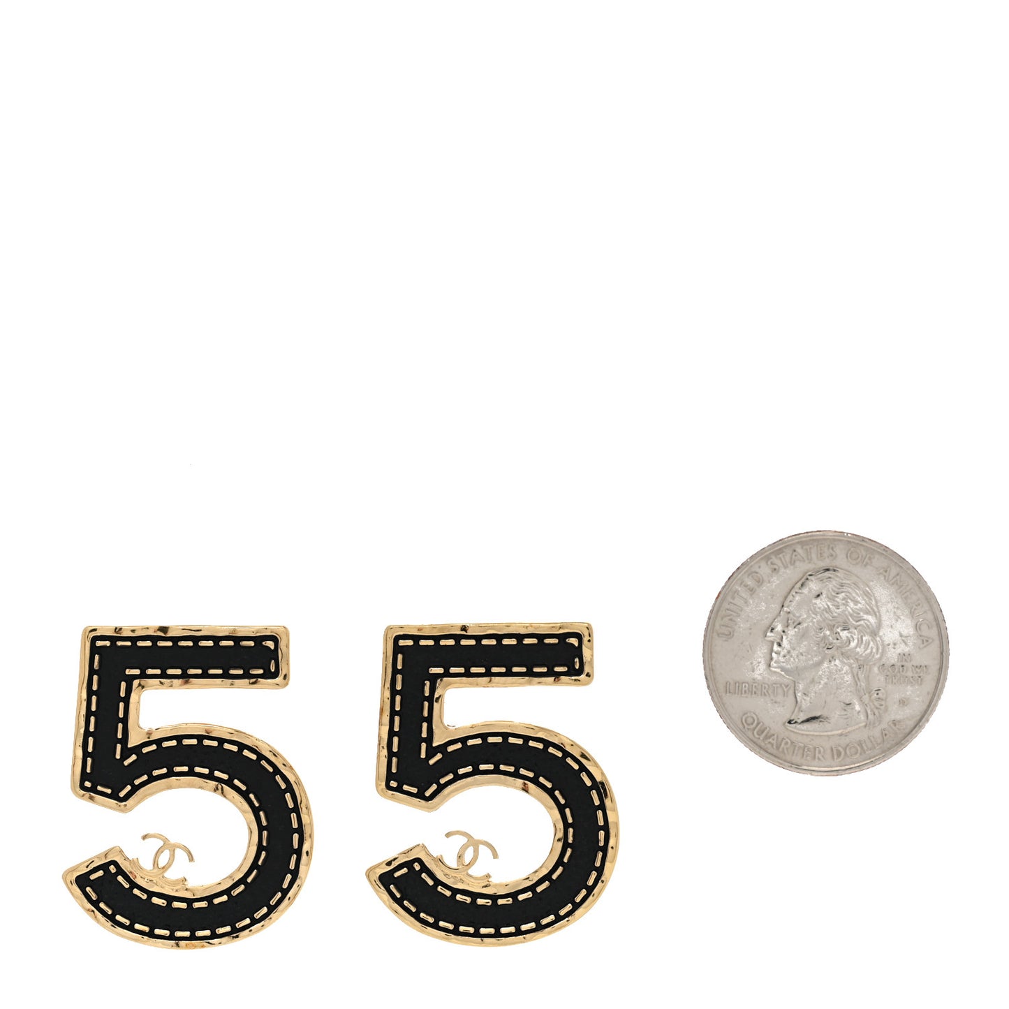 Metal CC No 5 Earrings Gold Black