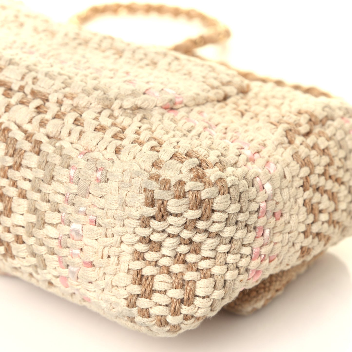 Tweed Chain Braid Small Single Flap Beige White